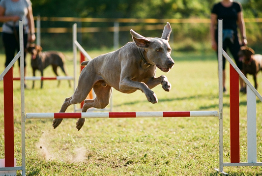 Braque de Weimar en agility — chien sportif