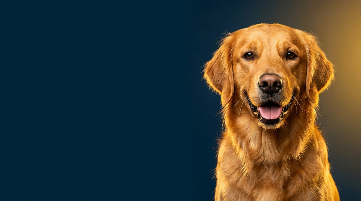 Golden retriever sur fond bleu nuit - Le Cercle Naïa