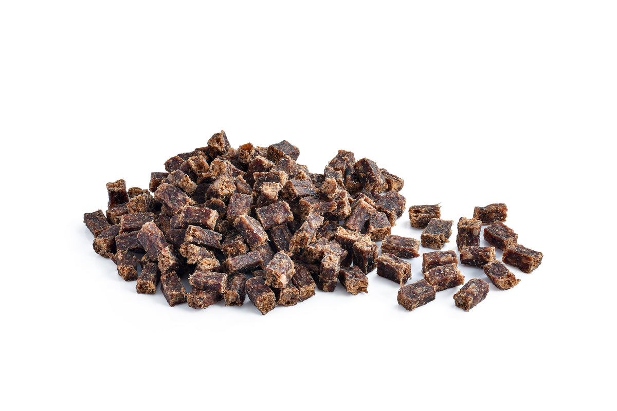 cubes de bœuf séchés — friandise compacte pour récompense et training